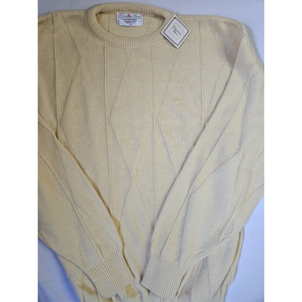 Christian Dior Sweater Men's Size Large Yellow Made USA 100% Orlon NEW OLD STOCK
